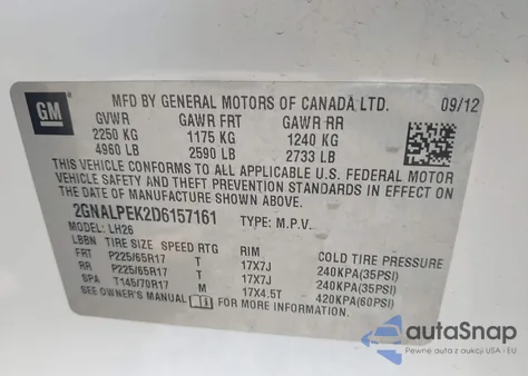 2013 Chevrolet Equinox 2Lt from USA, damaged, VIN 2GNALPEK2D6157161